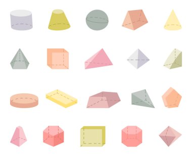 Okul eğitimi, sınıf eğitimi, matematik gelişimi ve görsel öğretim materyalleri ve yaratıcı tasarım projeleriniz için tasarlanmış çeşitli biçimlere sahip İskandinav tarzı geometrik şekil