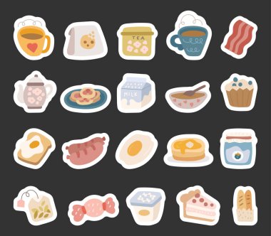 İskandinav usulü kahvaltı seti. Konforlu ev yapımı illüstrasyon ve yaratıcı yemek tarifi tasarım projeleri için lezzetli fırın ve mutfak malzemeleri.