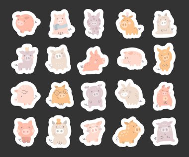 Çizim ve yaratıcı tasarım projeleriniz için sevimli, hayvani karakterli, İskandinav tarzı, büyüleyici bir çizgi film seti.