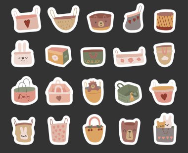 Çocuk odası, çocuk odası ve yaratıcı tasarım projeleriniz için sevimli dekoratif kaplarla İskandinav tarzı depolama sepeti.