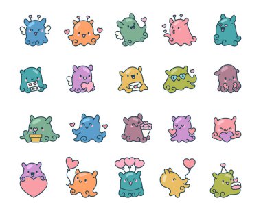 Dumbo ahtapot sevgililer günü seti kalp şeklinde balonlar romantik pozlar, çiçekler, kalp tutan duygular ve illüstrasyon projen için hoş aksesuarlar.