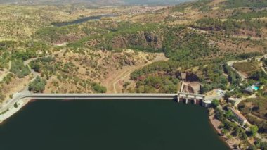 Aerial view of dam and reservoir of the Burguillo near Tiemblo in Spain. Alberche river in province of Avila.