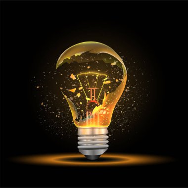 Abstract broken lamp particles on vector digital effect background.