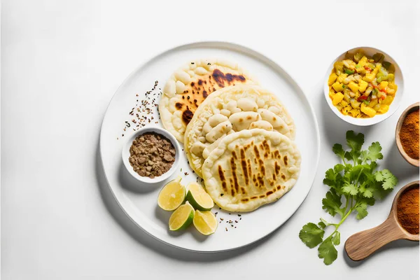 Pupusas White Background Foods Photography Високоякісні Зображення Охоплюють Традиційні Смаки — стокове фото