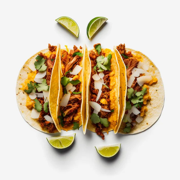Ein Farbenfroher Tacos Pastor Auf Weißem Hintergrund Saftig Mariniertes Schweinefleisch — Stockfoto