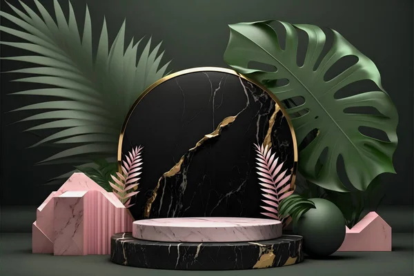 Luxurious Mate White Marble Pink Podium Stage Display Mockup Perfect — 스톡 사진