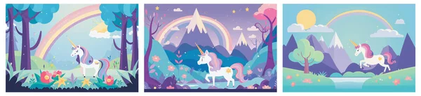 Get Lost Magical World Adorable Vector Illustration Collection Unicorn Beautiful — Stock Vector