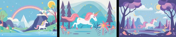 Get Lost Magical World Adorable Vector Illustration Collection Unicorn Beautiful — Vettoriale Stock