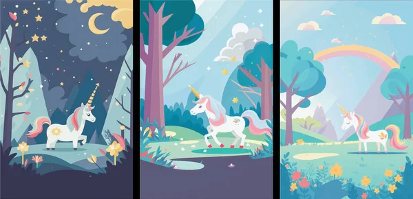 Get Lost Magical World Adorable Vector Illustration Collection Unicorn Beautiful — Stock Vector