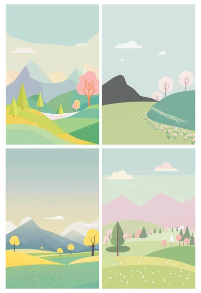 Peaceful Natural Landscape Illustration Green Trees Rolling Hills Clear Blue — Image vectorielle