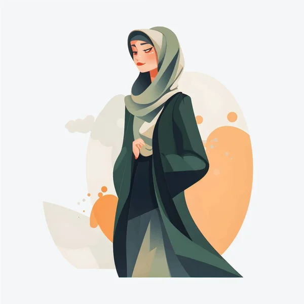 Хіджаб Дівчина Ілюстрації Плоский Мультфільм Стиль Зображення Скромно Одягнених Стильних — стоковий вектор