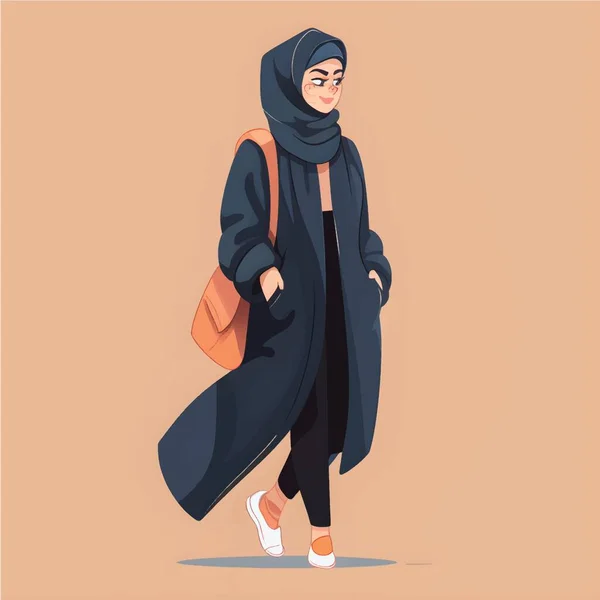 ヒジャブ女の子イラスト フラット漫画スタイル慎重に服を着たクラスの女性を描く — ストックベクタ