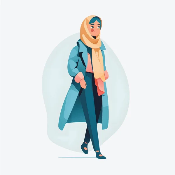Hijab Menina Ilustrações Estilo Desenhos Animados Plano Depicting Modestamente Vestidas —  Vetores de Stock