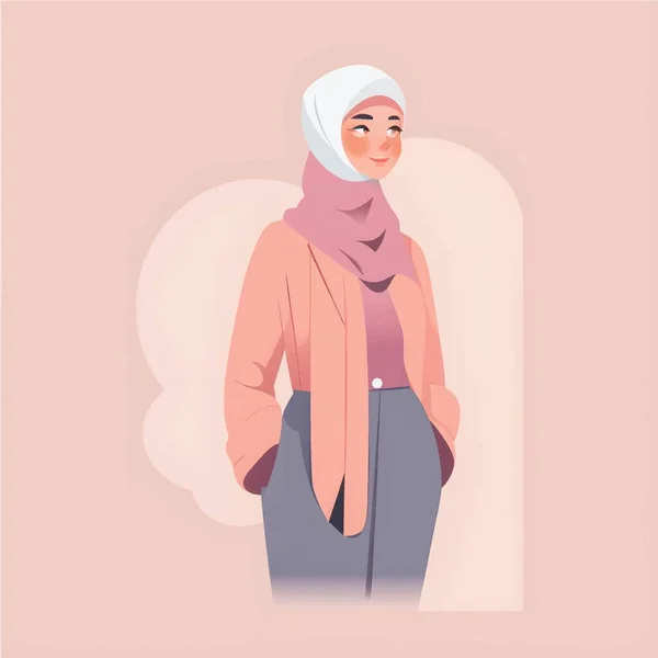 Hijab Girl Illustrations Flat Cartoon Style Menggambarkan Modestly Dressed Classy - Stok Vektor