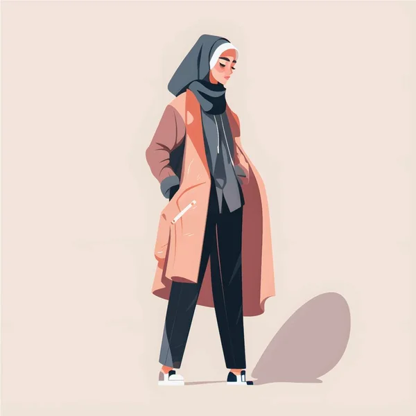 Hijab Menina Ilustrações Estilo Desenhos Animados Plano Depicting Modestamente Vestidas —  Vetores de Stock