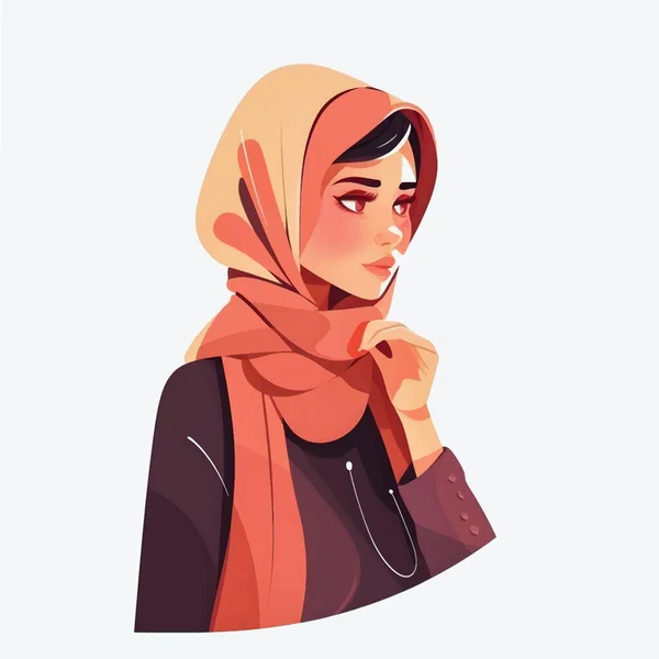 Hijab Tyttö Kuvat Tasainen Sarjakuva Tyyli Depicting Vaatimattomasti Pukeutunut Tyylikäs — vektorikuva