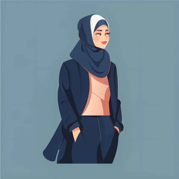 Hijab Menina Ilustrações Estilo Desenhos Animados Plano Depicting Modestamente Vestidas — Vetor de Stock