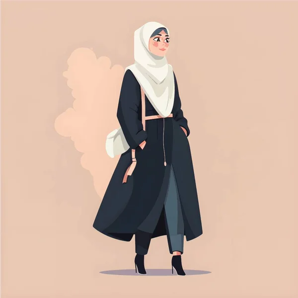 Hijab Girl Illustrations Flat Cartoon Style Depicting Modestly Dressed Classy — 스톡 벡터