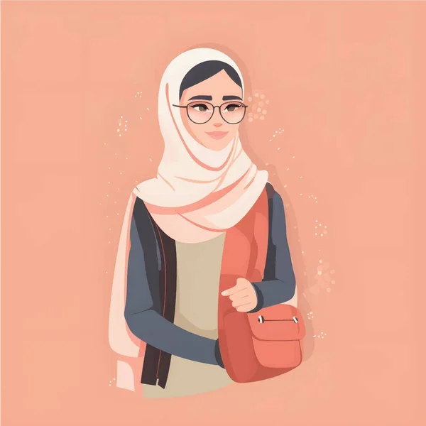 Hijab Girl Illustrations Flat Cartoon Style Depicting Modestly Dressed Classy — 스톡 벡터