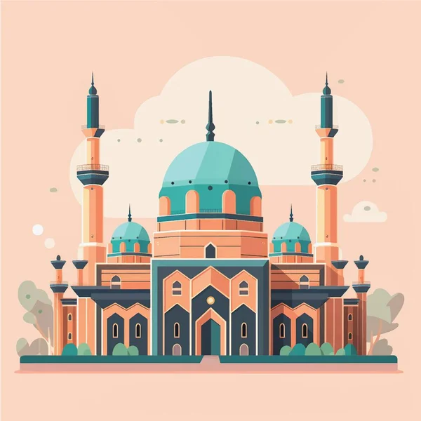 Ikon Gaya Datar Dan Kartun Ilustrasi Masjid Muslim - Stok Vektor