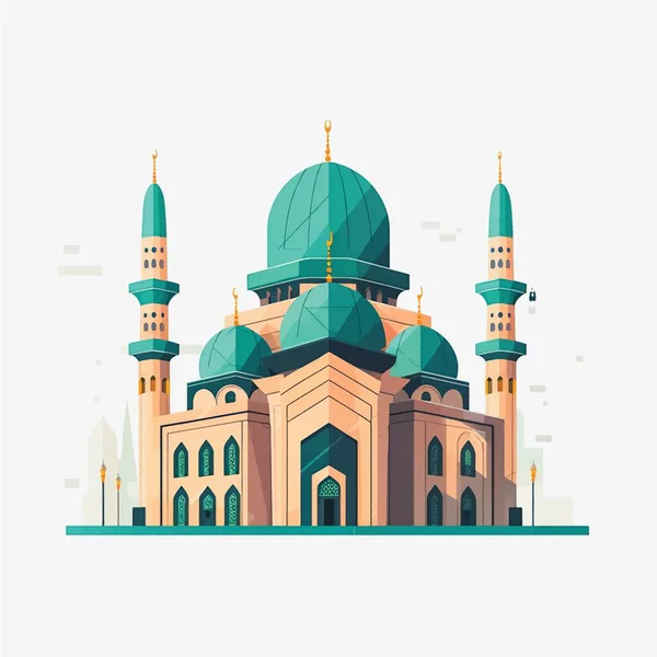 Ikon Gaya Datar Dan Kartun Ilustrasi Masjid Muslim - Stok Vektor