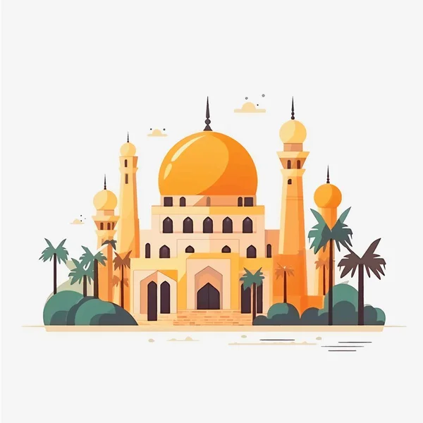 Icône Style Plat Dessin Animé Illustrations Mosquée Musulmane — Image vectorielle