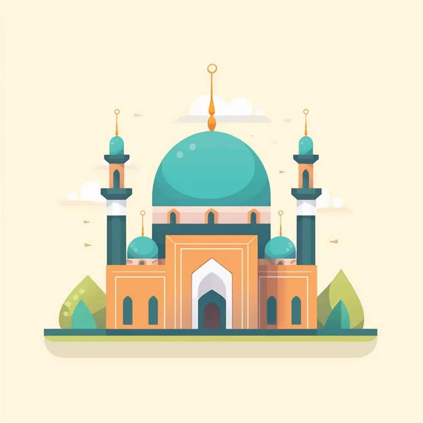 Flat Cartoon Style Icon Illustrations Muslim Mosque — 스톡 벡터