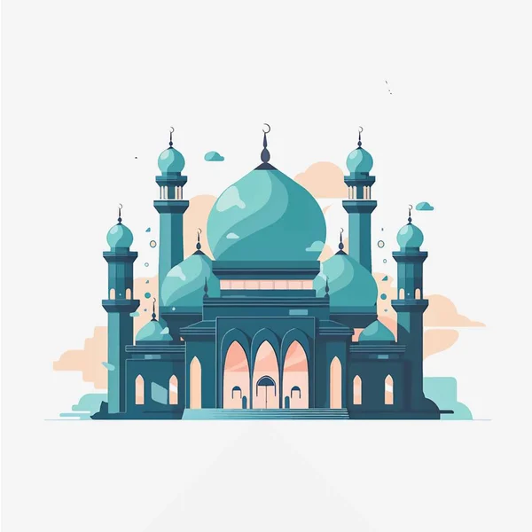 Icône Style Plat Dessin Animé Illustrations Mosquée Musulmane — Image vectorielle