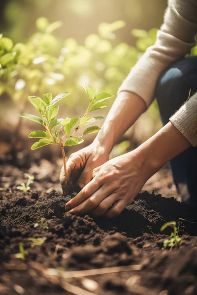 Bomen Planten Voor Een Duurzame Toekomst Gemeenschapstuin Milieubescherming Bevordering Van — Stockfoto