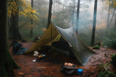 Wilderness Survival: Şiddetli Yağmurda Çadırın Altında Bushcraft Çadırı, Şafağın Soğuğunu Kucaklamak - Dayanıklılık ve Dayanıklılık Sahnesi