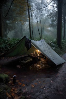 Wilderness Survival: Şiddetli Yağmurda Çadırın Altında Bushcraft Çadırı, Şafağın Soğuğunu Kucaklamak - Dayanıklılık ve Dayanıklılık Sahnesi
