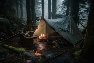 Wilderness Survival: Şiddetli Yağmurda Çadırın Altında Bushcraft Çadırı, Şafağın Soğuğunu Kucaklamak - Dayanıklılık ve Dayanıklılık Sahnesi