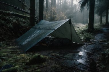 Wilderness Survival: Şiddetli Yağmurda Çadırın Altında Bushcraft Çadırı, Şafağın Soğuğunu Kucaklamak - Dayanıklılık ve Dayanıklılık Sahnesi