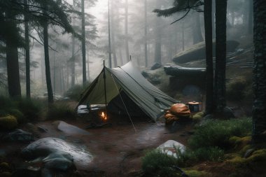 Wilderness Survival: Şiddetli Yağmurda Çadırın Altında Bushcraft Çadırı, Şafağın Soğuğunu Kucaklamak - Dayanıklılık ve Dayanıklılık Sahnesi