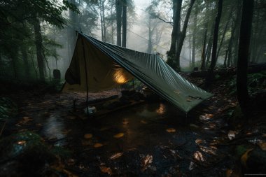 Wilderness Survival: Şiddetli Yağmurda Çadırın Altında Bushcraft Çadırı, Şafağın Soğuğunu Kucaklamak - Dayanıklılık ve Dayanıklılık Sahnesi