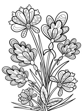 Çiçeklerin soyutlanması sayfa boyama çizim çizim vektörü bir bitkinin beyaz arka plan siyah ve beyaz çizimi izole