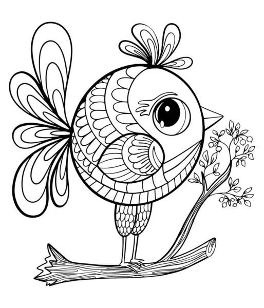 Pájaro Rama Bosquejo Doodle Libro Para Colorear Para Niños Dibujo — Vector de stock