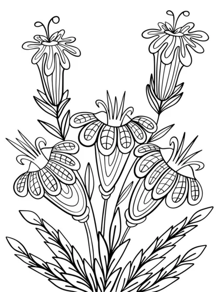 Flores Ramo Para Colorear Página Contorno Dibujo Doodle Bosquejo Vector — Vector de stock