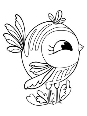 kuş karalama sayfası renklendirme sayfası ana karakter taslağı beyaz arkaplan serçesi üzerinde izole edilmiş desenler biçimlendirilmiş çizim vektörü el çizimi