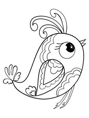 kuş sevimli sayfa ana hatları karalama ikonu çizim izi beyaz arkaplan serçesine izole edilmiş desenli çizim vektörü el çizimi