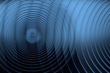 Abstract illustration with many circular overlapping lines in dark blue colors. 3d render. 