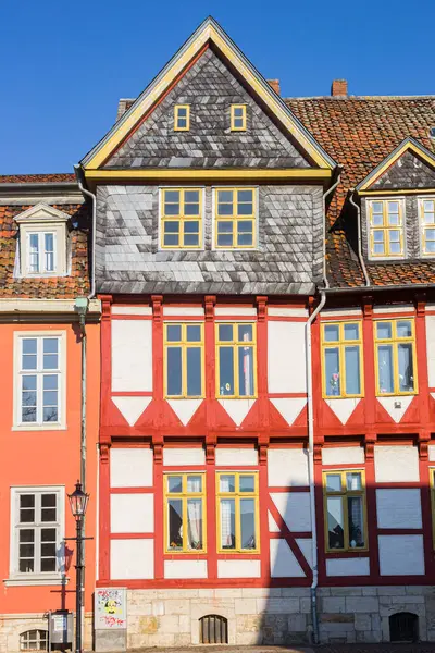 Facciata Anteriore Una Casa Graticcio Colorata Wolfenbuttel Germania — Foto Stock