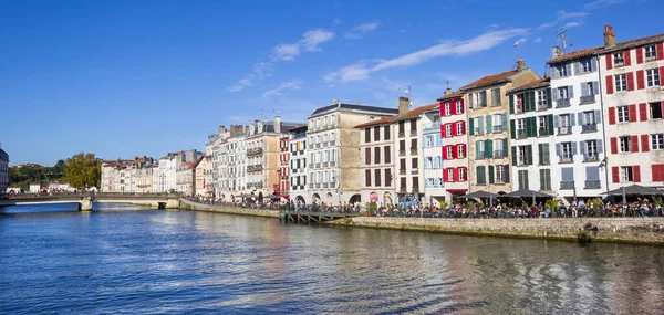 stock image Panorama of the Nive river and colorful historic houses in Bayonne, France