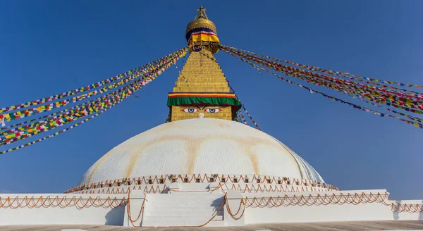 Vista Frontal Histórica Estupa Boudhanath Katmandú Nepal — Foto de Stock
