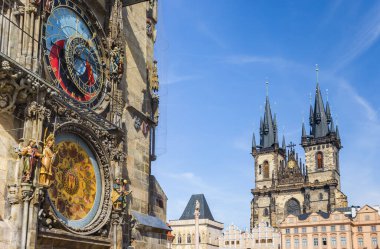 Astronomical clock and Tyn church at the old town square of Prague, Czech Republic clipart