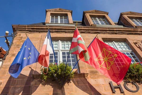 Flags Facade Hotel Saint Jean Pied Port France — Stock Photo, Image