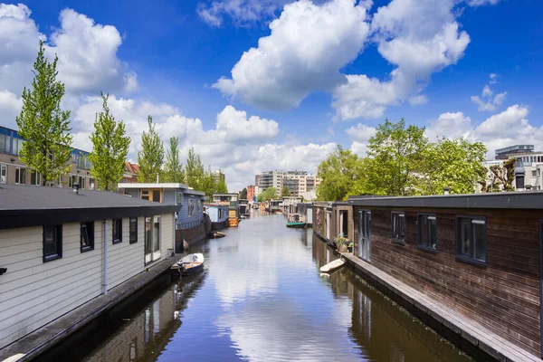 Hausboote Kanal Der Historischen Stadt Groningen Niederlande — Stockfoto