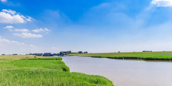 Panorama River Leading Lock Nieuwe Statenzijl Netherlands — Stock Photo, Image