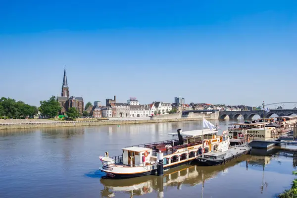 stock image Cruiseship on the river Maas in historic city Maastricht, Netherlands