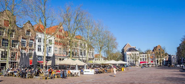 Panorama Historycznego Placu Brink Deventer Holandia Obrazek Stockowy